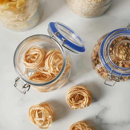 Sur La Table Lyon Court 4-Piece Glass Canister Set with Airtight Trigger Clamp Lids, Clear – 71 oz, 54 oz, 37 oz & 22.5 oz Sizes, Rubber Gasket Seal, Dishwasher Safe Food Storage Jars - size: Set of 4 (71 oz, 54 oz, 37 oz & 22.5 oz)