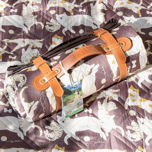 Double Thickened Picnic Blanket, 80x80 Inches, White Fish Pattern, Cotton Filled, Portable Foldable with Leather Carry Strap, Beach and Camping - color: Cat & Dog, size: 80"x80"