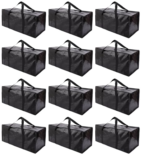 PANDA JOYS Extra Large Moving Bags with Zippers & Carrying Handles, Heavy-Duty Storage Tote for Space Saving Moving Storage, Fold Flat, Alternative to Box and Bin - 12 Pack, Black - color: Black, size: 12 Pack-24 Gal