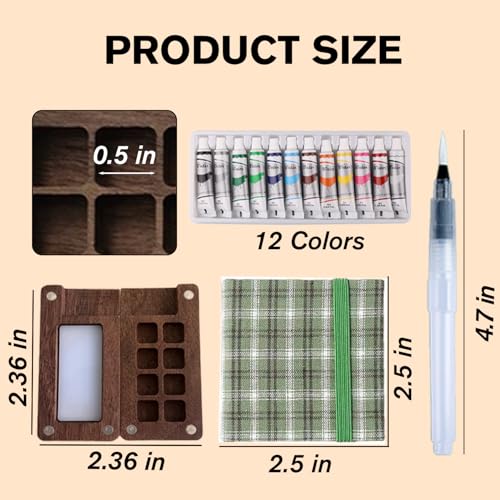 Aimery Mini Watercolor Paint Travel Set, Portable Pocket Size Water Color Painting Kit with Wooden Palette, Refillable Brush & Sketchbook(Green Stripe) – Gift for Birthdays, Beginners, Art Lovers - style: Green Stripe