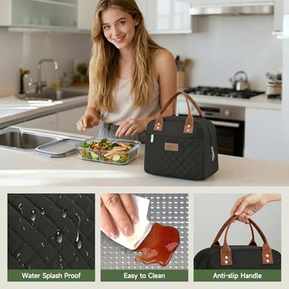 HOMESPON Insulated Lunch Bag for Women Men Adults Lunch Tote with Front Pocket Lunch Box Container Cooler Bag for Work Picnic (Black) - color: Black