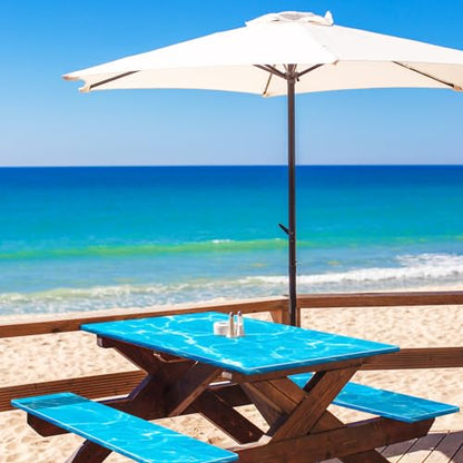 Boao 3 Pcs Vinyl Picnic Table Cover with Bench Cover 6 ft 30 x 72 Inch Waterproof Fitted Tablecloth Flannel Backing Rectangular Elastic Edged for Camping Outdoor Patio Travel(Seawater) - color: Seawater
