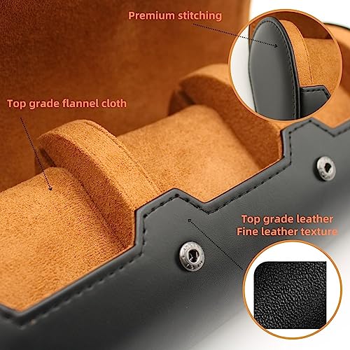 Watch Travel Case Portable Organizer - Luxury Watch Roll Travel Box Recycled Leather Watch Storage and Display for Men and Women (WCASE-3-BLACK) - color: BLACK, size: Three slots