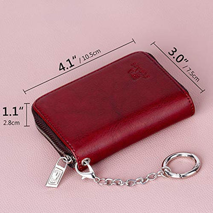 FurArt Zipper Wallet Women, RFID Blocking Credit Card Wallet, Business Card Holder, Compact Size KeyChain Wallet - color: Dark Red