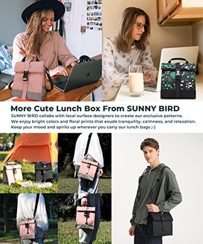 SUNNY BIRD Insulated Lunch Bag Rolltop Lunch Box Tote Bag for Women, Men, Adults and Teens (Floral & Foliage) - color: Floral & Foliage