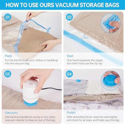 AKLL7S Vacuum Storage Bags with Electric Pump, 12 Pack Space Saver Bags(3 Jumbo/3 Large/3 Medium/3 Small) Vacuum Seal Bags for Clothing, Comforters, Blankets, Travel(Hand Pump Included) - size: 12 Combo+1 Electric Pump+1 Hand Pump
