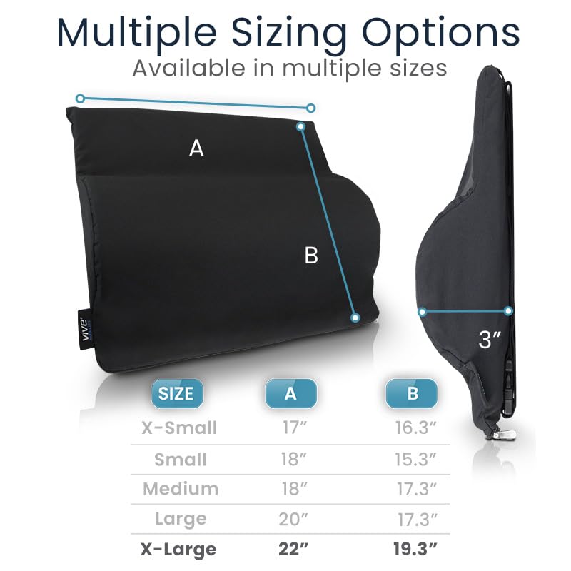 Vive Wheelchair Lumbar Support Cushion for Sling Back Wheel Chairs - Chair Pad for Back Pressure Relief - Memory Foam Backrest - Fits Most Wheelchairs & Transport Chairs - Improves Posture - size: 22"x19"x3"