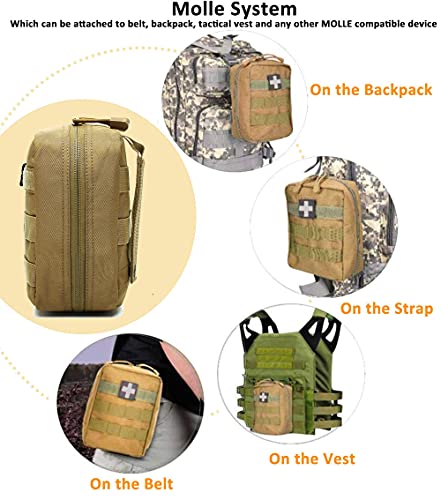 First Aid Pouch Empty Small, Tactical Molle EMT Pouch Compact Medical IFAK Rip Away Untility Bag Pouches - color: TAN