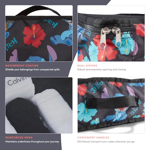 Disney Minnie Mickey Stitch Packing Cubes - Winnie the Pooh, Princess Cinderella, Cars, Toy Story 5 Piece Packing Cubes Compression - Travel Essential - Luggage Suitcase Organizer Set - color: Black Stitch