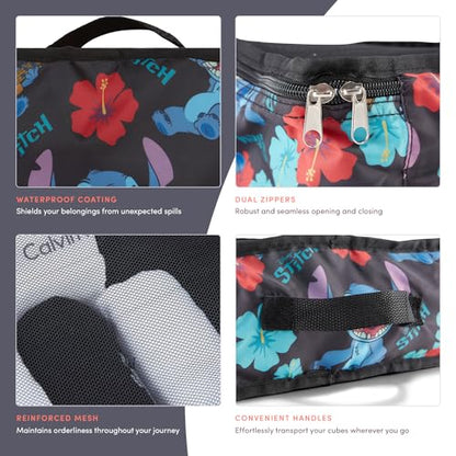 Disney Minnie Mickey Stitch Packing Cubes - Winnie the Pooh, Princess Cinderella, Cars, Toy Story 5 Piece Packing Cubes Compression - Travel Essential - Luggage Suitcase Organizer Set - color: Black Stitch