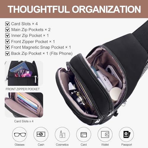 Small Sling Bag for Women, Puffer Crossbody Bag Anti Theft Travel RFID Purses Fanny Packs for Travel Hiking - color: Black