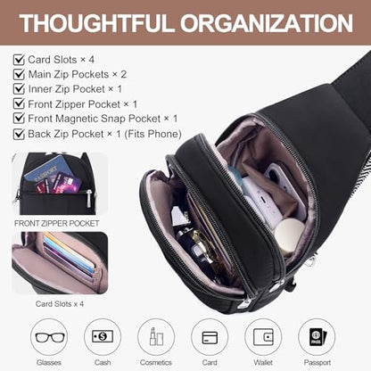Small Sling Bag for Women, Puffer Crossbody Bag Anti Theft Travel RFID Purses Fanny Packs for Travel Hiking - color: Black