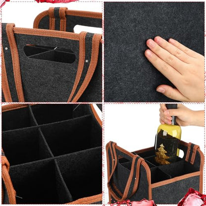 FuWeave 2 Pack Wine Carrier 6 Bottles Tote Reusable Wine tote Bags Insulated Grocery Bags for Christmas Travel, Camping and Picnic(Brown,9.45" X 7.09" X 12.99") - size: 9.45" X 7.09" X 12.99"