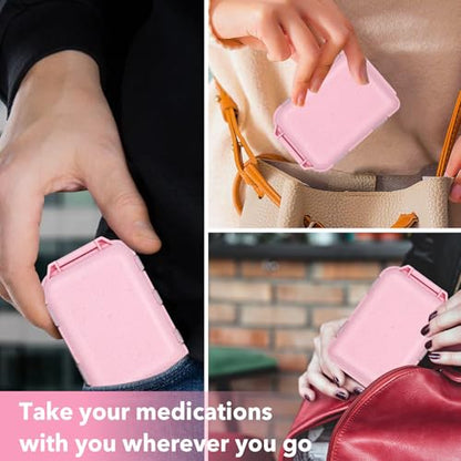 Large Pill Box with 189 Medicine Labels - Pill Organizer with Stickers, Medication Travel Case (Pink, 1 Pack) - color: Straw Pink, size: Large