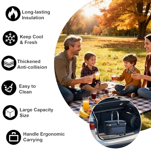 ALLCAMP Picnic Basket - 2 Ice Box Included 32L Insulated Cooler, Thickening Foldable Picnic Basket with Removable Baskets & Sewn-in Frame, Basket for House Warming Gifts New Home(Blue) - color: Blue, size: Large