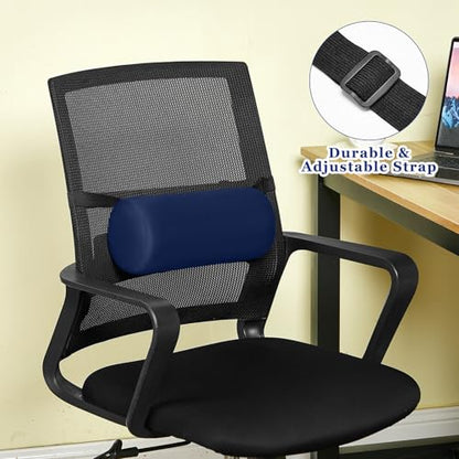 Wenqik 2 Pcs Lumbar Roll Support Pillow Low Back Lumbar Support Office Seat Cushion with Adjustable Strap and Washable Cover for Travel Gaming Chair Car Seat Pain Relief(Blue) - color: Blue