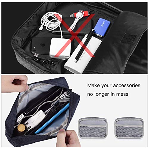 2-Pack Portable Storage Pouch Bag, Universal Electronics Accessories Case Cable Organizer Compatible with Hard Drive, Laptop Mouse, Power Bank, Adapter, Cellphone, Cosmetics (Small+Big-Navy Blue) - color: Navy Blue