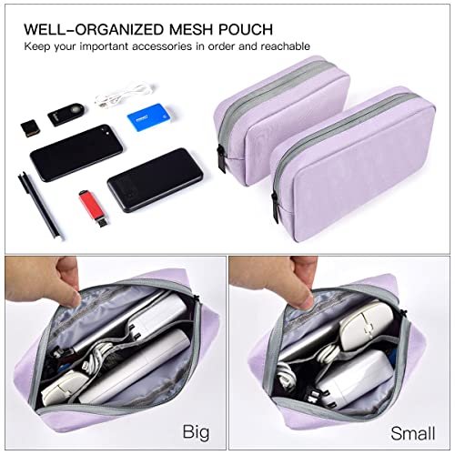 Universal Electronics Accessories Bag Pouch, 2-Pack Portable Soft Carrying Case Bag Wire Cable Organizer for Hard Drive, Power Adapter, Laptop Mouse, Cosmetics Kit, Cell Phone, Small+Big-Purple - color: Purple