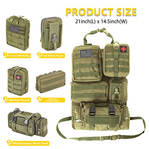 Universal Tactical Car Seat Back Organizer Bag Tactical Molle Vehicle Organizers Panel Vehicle Protector Organizers with 5 Detachable Pouches for Car Truck Ford Jeep (Army green) - color: Army green