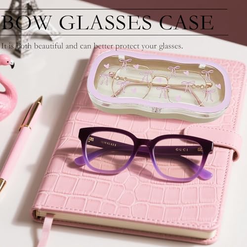 Cute hard shell bow glasses case cat transparent glasses case sunglasses glasses Size is 6.9 x 3.2 x 1.2inches - color: Case - Pink Bow