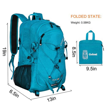 Goloni 45L Hiking Backpack Lightweight Foldable, Waterproof Camping Backpack with Rain Cover & Hiking Pole Mat Carrying System, Ergonomic Water Resistant Daypack for Trekking Travel Men Women Blue - color: Blue