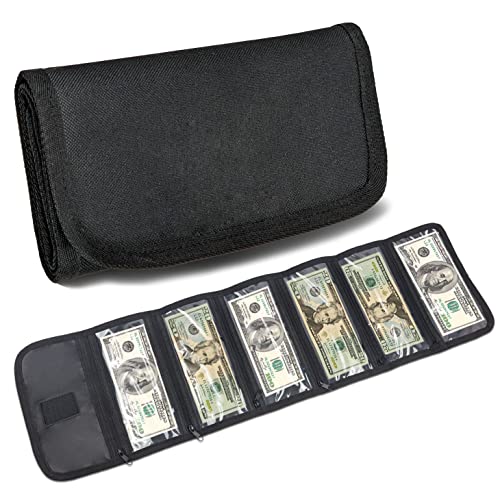Money Organizer, Money Wallet for Cash with 6 Pocket,Money Bags, Money Pouch,Cash Organizer, Cash Bag, Small Travel Money Holder for Budgeting, Receipt and Tips, for Gifts - color: Black