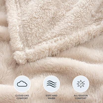 Berkshire Blanket Classic Extra-Fluffy™ Plush Blanket Queen Size, Soft Fuzzy Fluffy Long Hair Blanket for Couch Sofa Bed, Chino Khaki, 90x90 Inches - color: Chino, size: Full/Queen