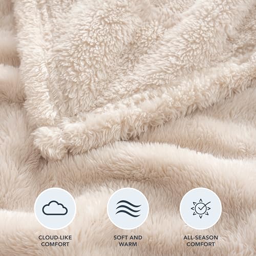 Berkshire Blanket Classic Extra-Fluffy Plush Twin Size Bed Blanket, Soft Fuzzy Long Hair for Couch Sofa, Chino Khaki, 60x92 Inches - color: Chino, size: Twin/Twin XL