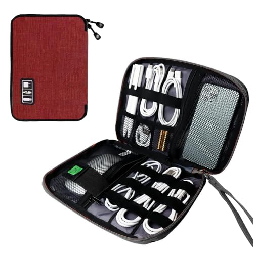 Lcsmaokin Electronics Travel Organizer,Portable Waterproof Electronic Travel Storage Bag for Small Charging Cord Storage,Charger,SD Card etc,for Travel,Business-Wine Red Black - color: B-Wine Red-Black, size: Single Layer
