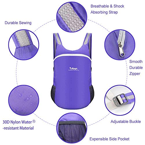Ultra Lightweight Packable Water Resistant Backpack for Travel Camping Outdoor Hiking Daypack - color: Purple