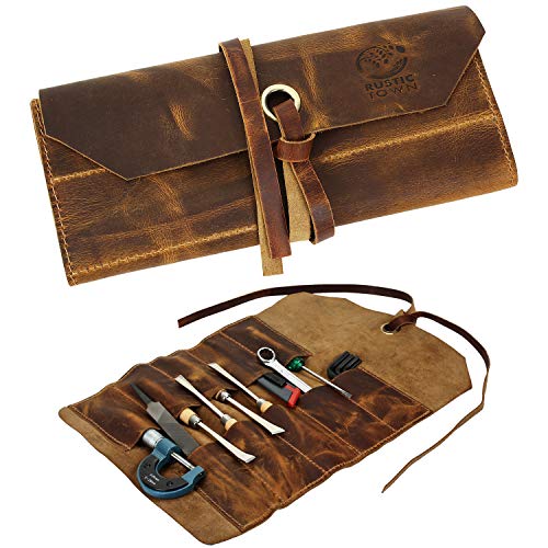 Leather Tool Roll Up Pouch - Leather Tool Wrench Roll/Chisel Bag by Rustic Town - style: 10 Slots(medium)