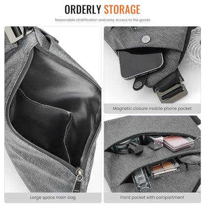 WANDER PLUS® Anti Theft Crossbody Bag, Shoulder Bag Anti-theft Design for Travel, Sport, Work - color: Grey