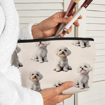 Maltese Dog Makeup Bag, Maltese Lovers Gifts Cosmetic Bag for Women, Dog Mom Lovers Owner Gifts for Women Christmas, Pet Lover Gift Zipper Travel Makeup Pouch for Purse - color: maltese