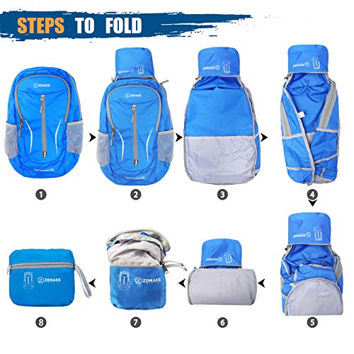 ZOMAKE Ultra Lightweight Packable Backpack 25L, Foldable Hiking Backpacks Water Resistant Small Folding Daypack for Travel(Dark Blue-NEW) - color: Dark Blue-new