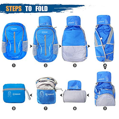 ZOMAKE Ultra Lightweight Packable Backpack 25L, Foldable Hiking Backpacks Water Resistant Small Folding Daypack for Travel(Dark Blue-NEW) - color: Dark Blue-new