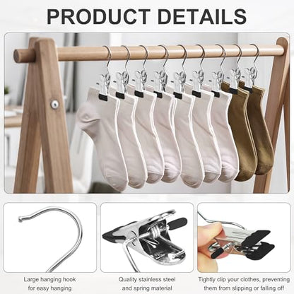 80 Pcs Boot Hanger Clips for Closet, Laundry Hanging Hooks with Clips, Portable Single Clip Boot Hangers Bulk for Travel Socks Pants Hats Towels (Black)