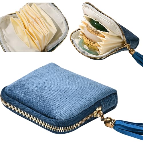 Travel Jewelry Case, Portable Travel Jewelry Organizer Bag with 6 Compartments for Storage Holder Necklace Ring Bracelet, Tangle Free Jewelry Travel Pouch for Women, Travel Essentials & Holiday Gift - color: Dusty Blue