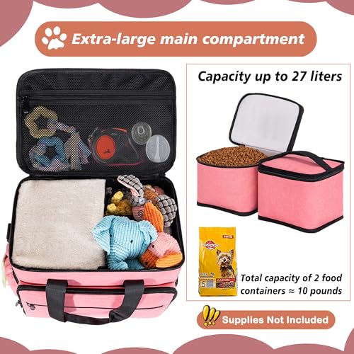 5 Set Dog Travel Bag for Supplies, Dog Lovers, Large Pet Travel Kit Includes 2 Food Containers, 2 Collapsible Bowls, Pink - color: Flamingo Tourmaline