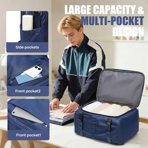 suwasp Travel Backpack for Women Men, Ryanair Backpack 40x30x20CM Airline Approved Personal Item Travel Bag, Carry On Backpack Fits 14 Inch Laptop, 180° Opening, Fits Flight Underseat, Navy Blue - color: Navy Blue