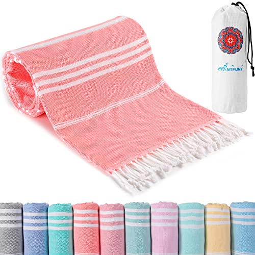 Antfuny Turkish Beach Towels Vacation Essentials Pool Towel for Women Birthday, Teacher Appreciation Thank You Gifts, Mothers Days Bridesmaid Bride Girlfriend Friendship Sister 40th Retirement Gift - color: Thinner Coral, size: 72 x 36 inch