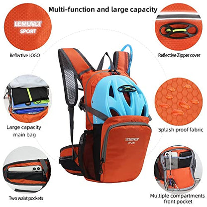 Hiking Daypack Waterproof Biking Backpack 15L Lightweight Durable Backpack for Ski Snowboarding Running MTB Cycling - color: Orange