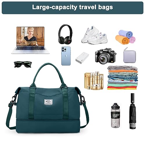 Travel Duffel Bag with Shoes Compartment, Overnight Weekender Bags for Women,Carry on Personal Item Bag - color: A-Peacock Blue, size: Large