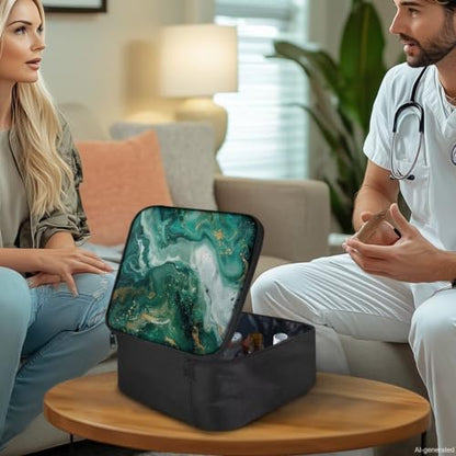 Empty First Aid Bag Green Marble Print Hummingbird Floral First Responder Case for Emergency Teams and Family Use Includes Modular Inserts Wear Resistant Zippers Breathable Back Panel - color: Green Marble Print