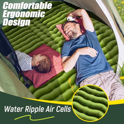 Yuzonc Double Sleeping Pad - Self Inflating 4" Extra-Thick for 2 Person with Pillow Built-in Foot Pump Inflatable Sleeping Mat for Backpacking, Hiking, Traveling, Tent, Portable Camping Mat - color: Green
