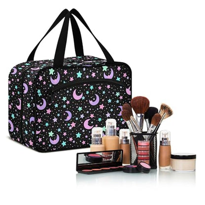 MNSRUU Hanging Toiletry Bags for Women Travel, Crescents and Stars Toiletry Organizer Portable Travel Toiletry Bags Clear Wash Bags Makeup Bag Cosmetic Bag - color: Cartoon 164