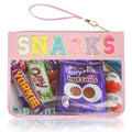 Clear Zipper Pouch for Travel Snacks Bag Nylon Clear Cosmetic Bag Makeup Travel Bag for Women with Glitter Patch Letters (Pink-Snacks) - color: FS-SNACKS