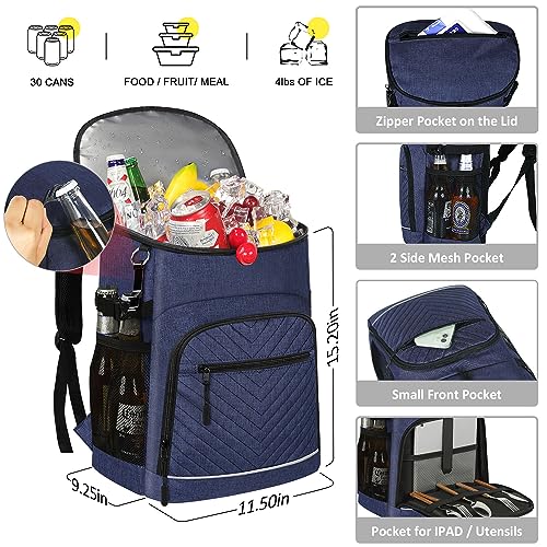Cooler Backpack Insulated Leakproof Waterproof Backpack Cooler Bag 30/45 Cans, Large Capacity Lightweight Travel Camping Beach Backpack Cooler Ice Chest for Men and Women - color: blue, size: 30 Cans