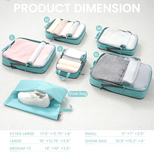 BAGAIL 6 Set Ultralight Compression Packing Cubes Packing Organizer for Travel Accessories Luggage Suitcase Backpack - color: DustyBlue70D, style: Mesh Pattern