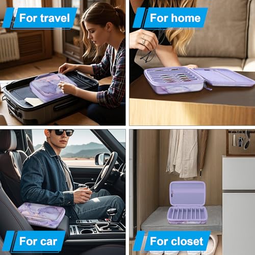 Fintie Travel Sunglasses Organizer Case with 8-Slot Adjustable Compartments, Hard EVA Eyeglasses Storage Bag for Men Women, Lilac Marble - color: lilac marble