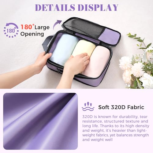 BAGAIL 4 Set/6 Set/8 Set Compression Packing Cubes Travel Accessories Expandable Packing Organizers(HalfMesh,8-Dusty Purple) - color: 8-Dusty Purple, style: Half Mesh